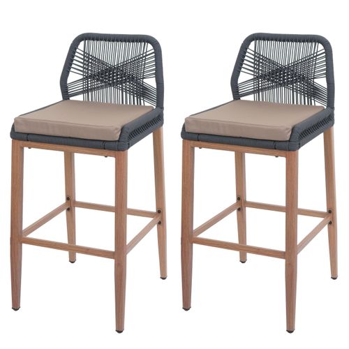 Lot De 2 Tabourets De Bar Rope Hwc-o21 Anthracite, Coussin Taupe