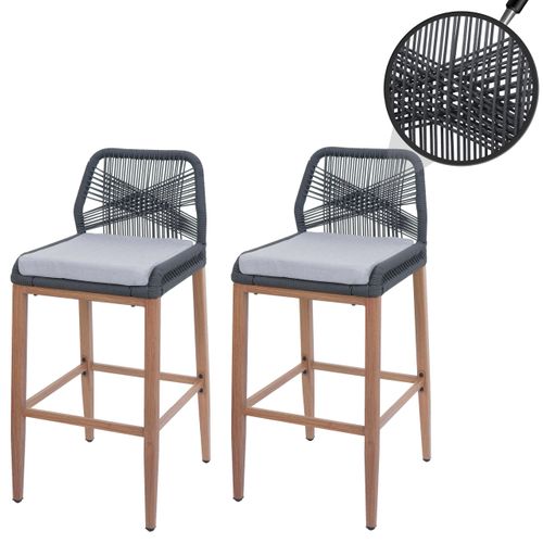 Lot De 2 Tabourets De Bar Rope Hwc-o21 Anthracite, Coussin Gris Clair