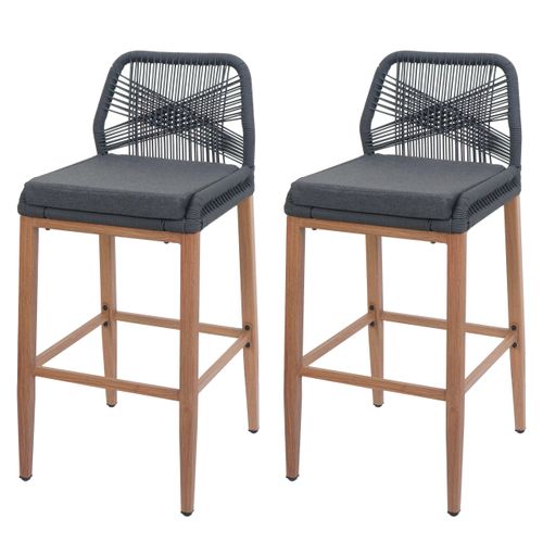 Lot De 2 Tabourets De Bar Rope Hwc-o21 Anthracite, Coussin Gris Foncé