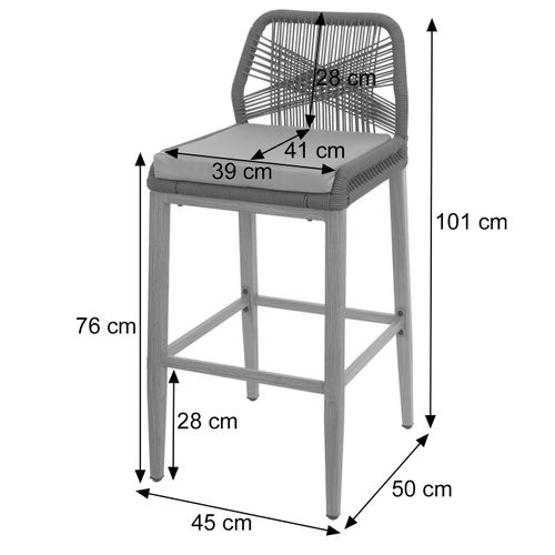 Lot De 2 Tabourets De Bar Rope Hwc-o21 Anthracite, Coussin Gris Foncé