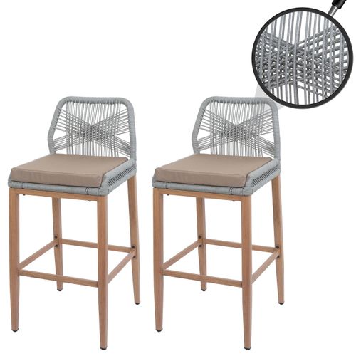 Lot De 2 Tabourets De Bar Rope Hwc-o21 Gris Clair, Coussin Taupe