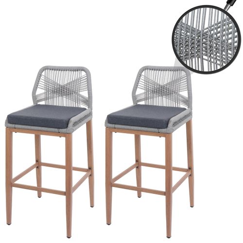 Lot De 2 Tabourets De Bar Rope Hwc-o21 Gris Clair, Coussin Gris Foncé