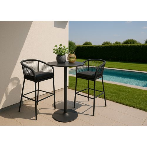 Lot De 2 Tabourets De Bar Rope Hwc-o22 Anthracite, Coussin Taupe