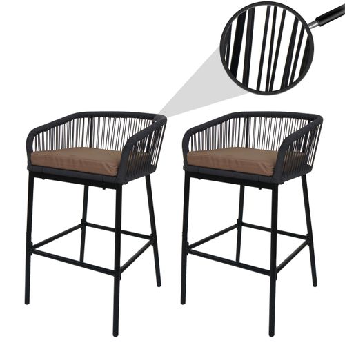 Lot De 2 Tabourets De Bar Rope Hwc-o22 Anthracite, Coussin Taupe