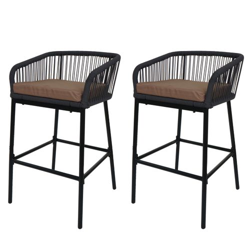 Lot De 2 Tabourets De Bar Rope Hwc-o22 Anthracite, Coussin Taupe