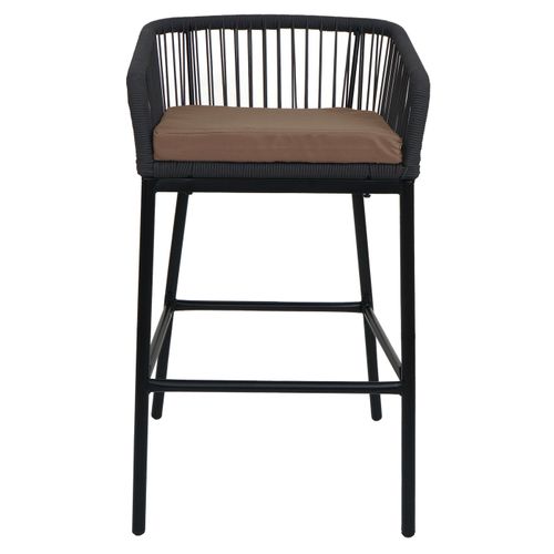 Lot De 2 Tabourets De Bar Rope Hwc-o22 Anthracite, Coussin Taupe