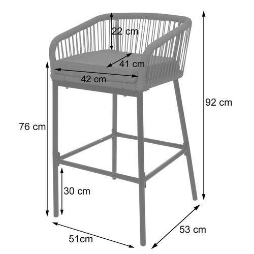 Lot De 2 Tabourets De Bar Rope Hwc-o22 Anthracite, Coussin Gris Clair
