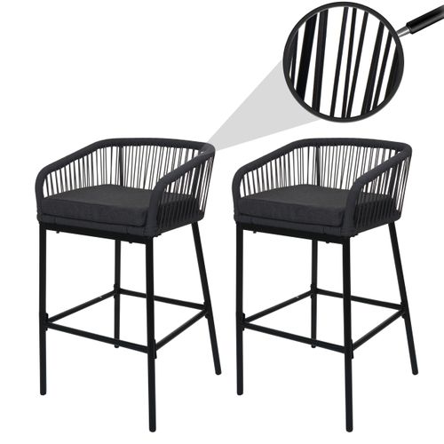 Lot De 2 Tabourets De Bar Rope Hwc-o22 Anthracite, Coussin Gris Foncé