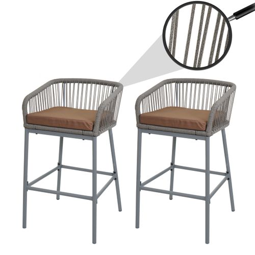 Lot De 2 Tabourets De Bar Rope Hwc-o22 Gris Clair, Coussin Taupe