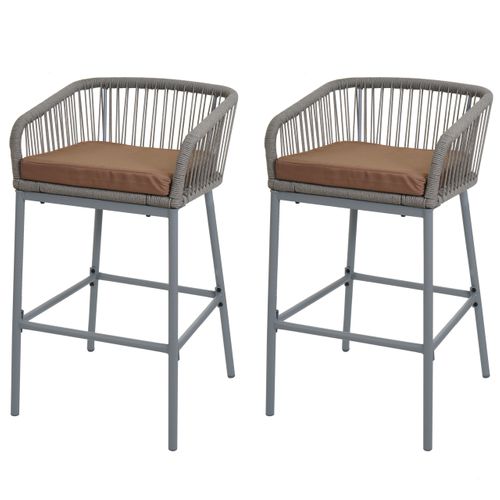 Lot De 2 Tabourets De Bar Rope Hwc-o22 Gris Clair, Coussin Taupe