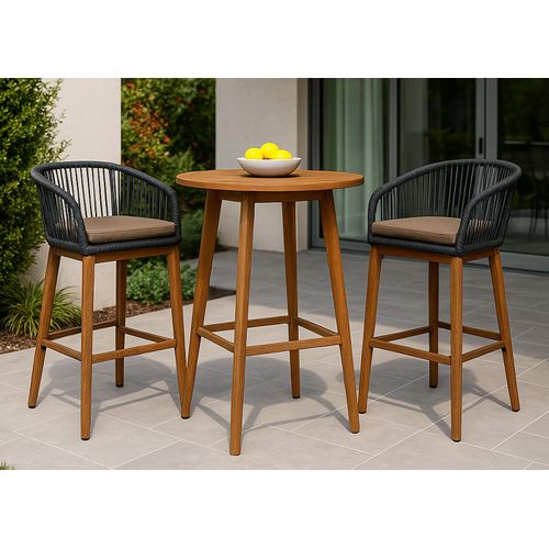 Lot De 2 Tabourets De Bar Rope Hwc-o22 Anthracite, Coussin Taupe