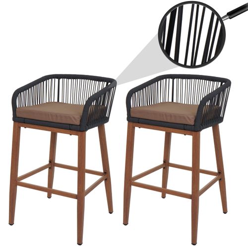 Lot De 2 Tabourets De Bar Rope Hwc-o22 Anthracite, Coussin Taupe