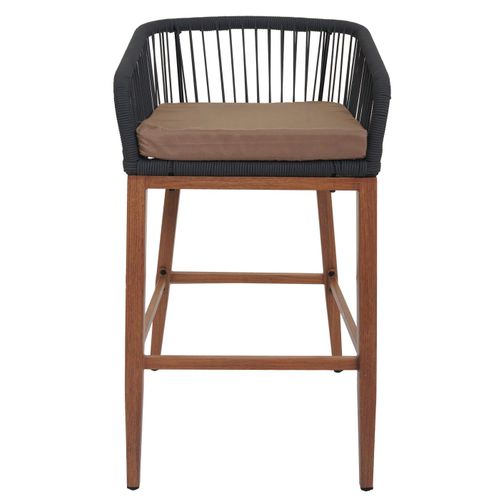 Lot De 2 Tabourets De Bar Rope Hwc-o22 Anthracite, Coussin Taupe