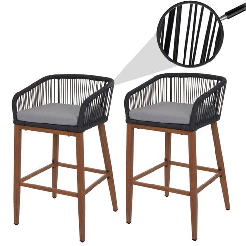 Lot De 2 Tabourets De Bar Rope Hwc-o22 Anthracite, Coussin Gris Clair