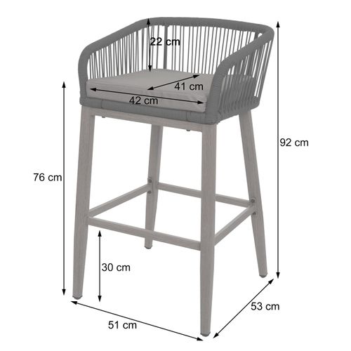 Lot De 2 Tabourets De Bar Rope Hwc-o22 Anthracite, Coussin Gris Clair