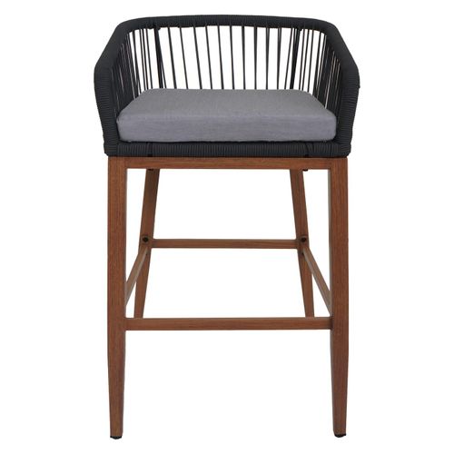 Lot De 2 Tabourets De Bar Rope Hwc-o22 Anthracite, Coussin Gris Clair