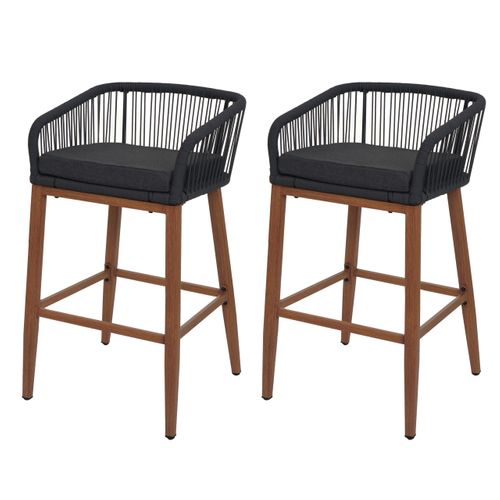 Lot De 2 Tabourets De Bar Rope Hwc-o22 Anthracite, Coussin Gris Foncé