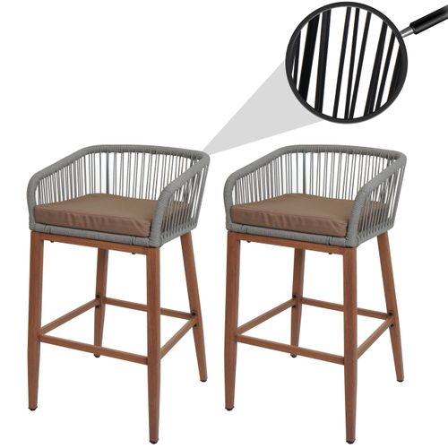 Lot De 2 Tabourets De Bar Rope Hwc-o22 Gris Clair, Coussin Taupe