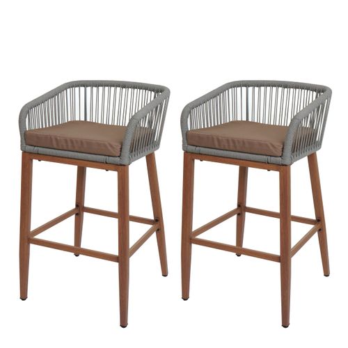 Lot De 2 Tabourets De Bar Rope Hwc-o22 Gris Clair, Coussin Taupe