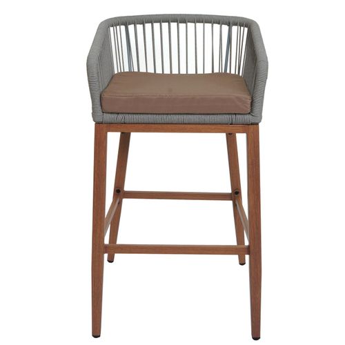 Lot De 2 Tabourets De Bar Rope Hwc-o22 Gris Clair, Coussin Taupe