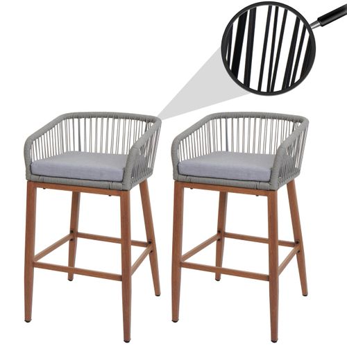 Lot De 2 Tabourets De Bar Rope Hwc-o22 Gris Clair, Coussin Gris Clair