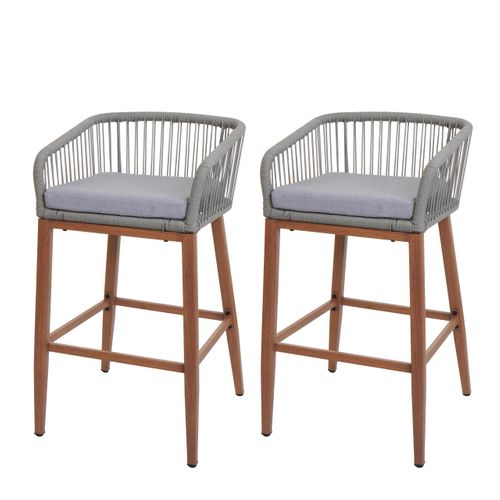 Lot De 2 Tabourets De Bar Rope Hwc-o22 Gris Clair, Coussin Gris Clair