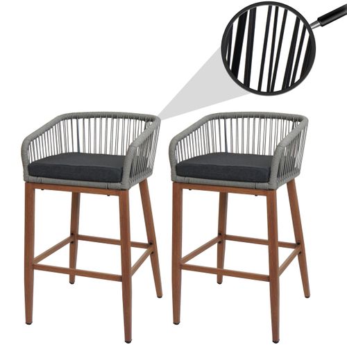 Lot De 2 Tabourets De Bar Rope Hwc-o22 Gris Clair, Coussin Gris Foncé