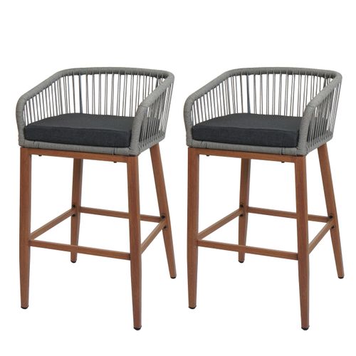 Lot De 2 Tabourets De Bar Rope Hwc-o22 Gris Clair, Coussin Gris Foncé