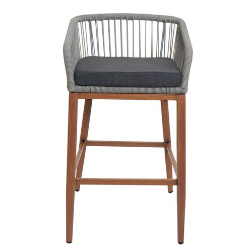 Lot De 2 Tabourets De Bar Rope Hwc-o22 Gris Clair, Coussin Gris Foncé