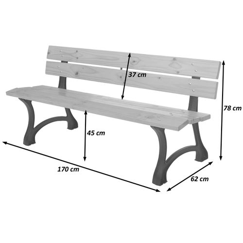 Banc De Jardin Hwc-o20 Fonte Bois Pin Certifié Mvg, 170cm Brun Clair
