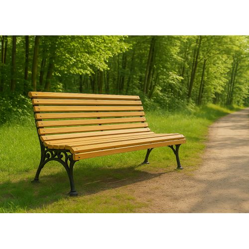 Banc De Jardin Hwc-o24, Banc 3 Places En Bois Et Fonte, 160 Cm ~ Naturel