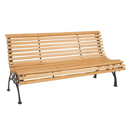 Banc De Jardin Hwc-o24, Banc 3 Places En Bois Et Fonte, 160 Cm ~ Naturel