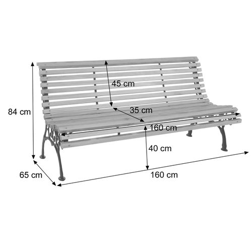 Banc De Jardin Hwc-o24, Banc 3 Places En Bois Et Fonte, 160 Cm ~ Naturel
