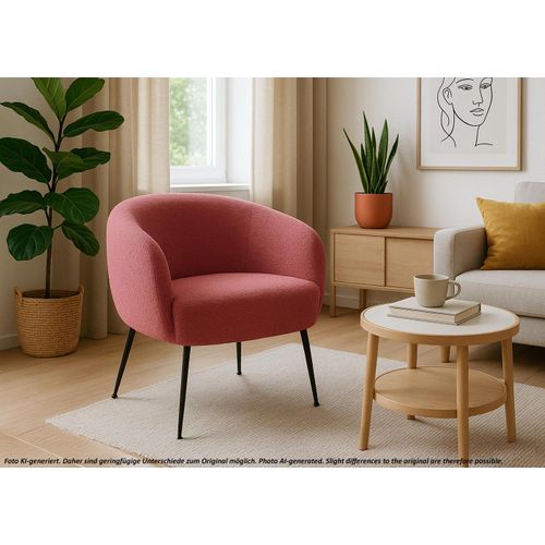 Fauteuil Lounge Hwc-o37 Bouclé Métal Mvg Pourpre-rouge