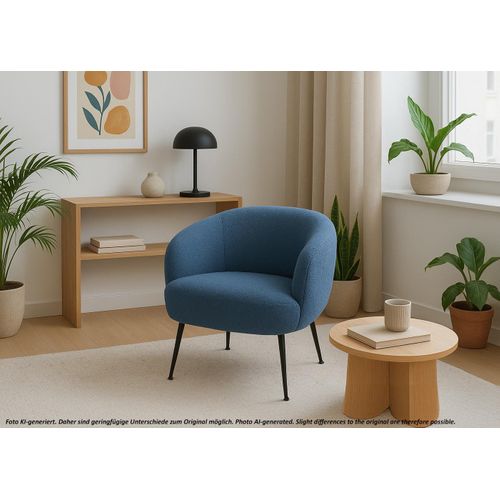 Fauteuil Lounge Hwc-o37 Bouclé Métal Mvg Bleu