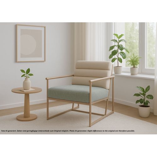 Fauteuil Lounge Hwc-o38 (420 G/m²) Beige, Rembourrage Bleu-vert