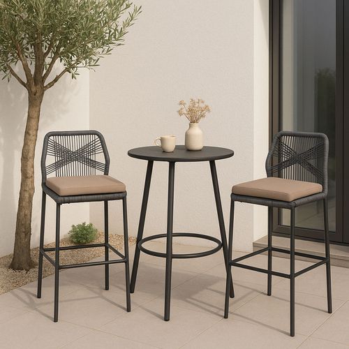 Lot De 2 Tabourets De Bar Rope Hwc-o21 Anthracite, Coussin Taupe