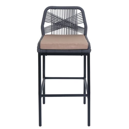 Lot De 2 Tabourets De Bar Rope Hwc-o21 Anthracite, Coussin Taupe