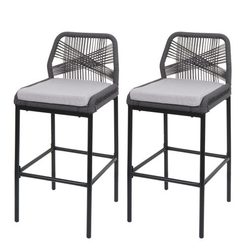 Lot De 2 Tabourets De Bar Rope Hwc-o21 Anthracite, Coussin Gris Clair