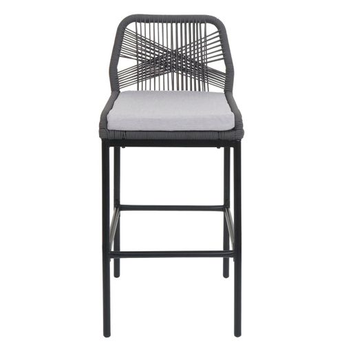 Lot De 2 Tabourets De Bar Rope Hwc-o21 Anthracite, Coussin Gris Clair