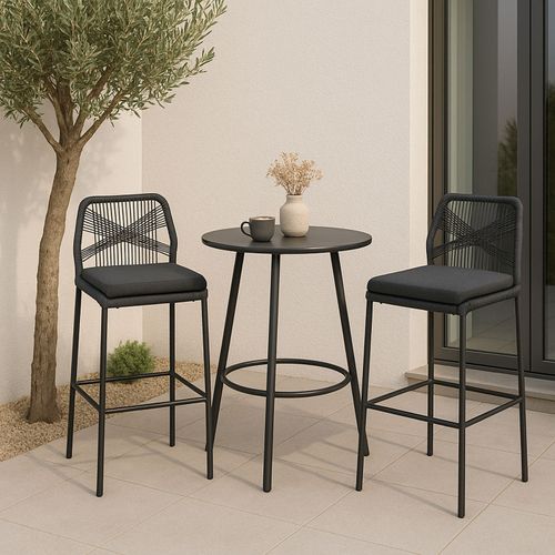 Lot De 2 Tabourets De Bar Rope Hwc-o21 Anthracite, Coussin Gris Foncé