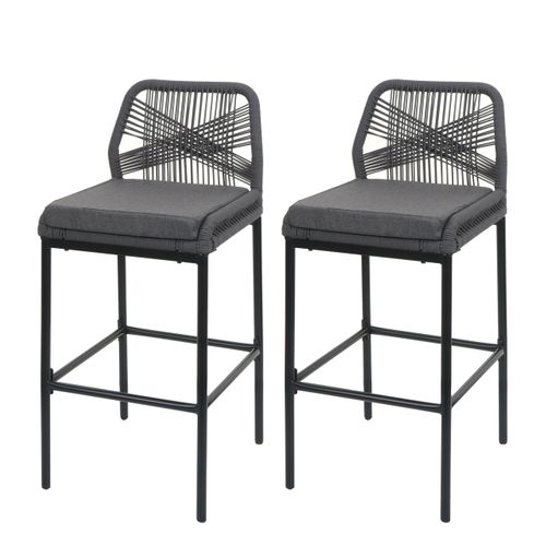 Lot De 2 Tabourets De Bar Rope Hwc-o21 Anthracite, Coussin Gris Foncé