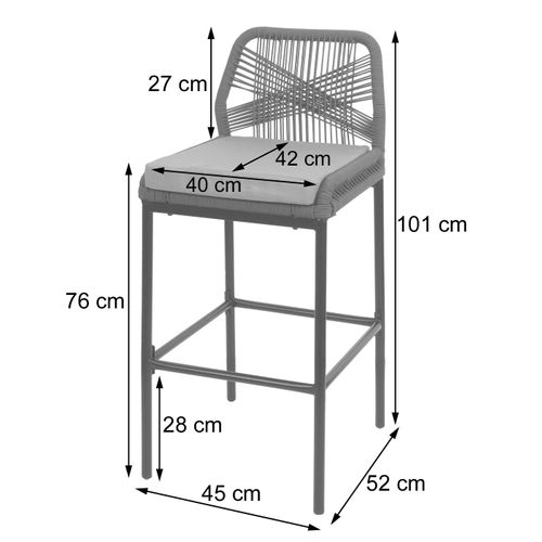 Lot De 2 Tabourets De Bar Rope Hwc-o21 Anthracite, Coussin Gris Foncé