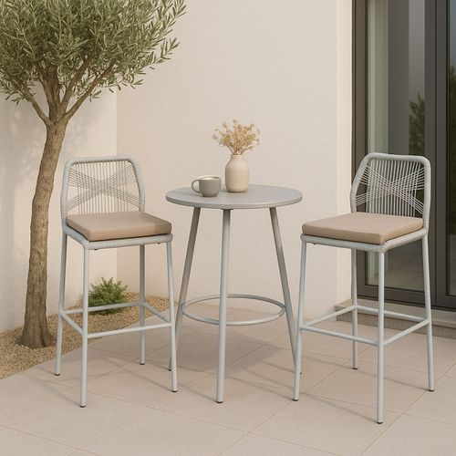 Lot De 2 Tabourets De Bar Rope Hwc-o21 Gris Clair, Coussin Taupe