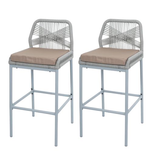 Lot De 2 Tabourets De Bar Rope Hwc-o21 Gris Clair, Coussin Taupe