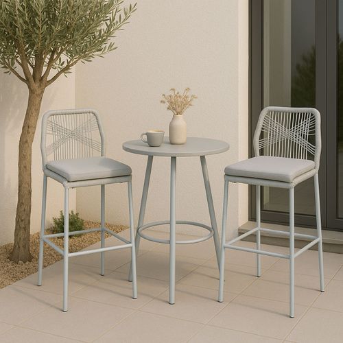 Lot De 2 Tabourets De Bar Rope Hwc-o21 Gris Clair, Coussin Gris Clair
