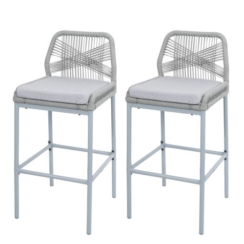 Lot De 2 Tabourets De Bar Rope Hwc-o21 Gris Clair, Coussin Gris Clair