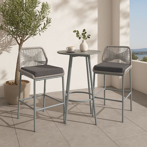 Lot De 2 Tabourets De Bar Rope Hwc-o21 Gris Clair, Coussin Gris Foncé