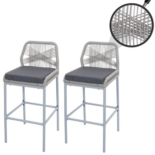 Lot De 2 Tabourets De Bar Rope Hwc-o21 Gris Clair, Coussin Gris Foncé