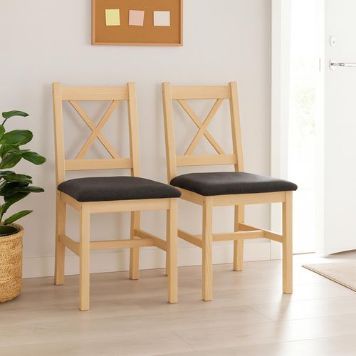 Lot De 2 Chaises De Salle à Manger Hwc-f77 Naturel, Rembourrage Noir